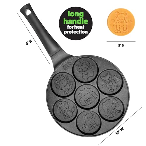 CucinaPro Puppy Friends Mini Pancake Pan- Make 7 Unique Flapjacks- Nonstick Griddle w Long Handle for Breakfast Pup Animal Fun & Easy Cleanup Fun Dog Related Gift for Kids & Adults, Boys Girls, Party Treat - Image 4
