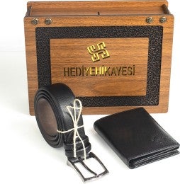 HKY Genuine Leather Men's Wallet and Belt Set - Image 1