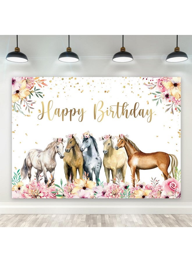 ريديكور خلفية عيد ميلاد سعيد على شكل حصان بألوان مائية وأزهار مقاس 7 عرض × 5 ارتفاع من قماش البوليستر خلفية تصوير رعاة البقر الغربية للفتيات والنساء والأميرة والأطفال ديكور الطاولة لافتة استوديو جلسة تصوير - Image 1