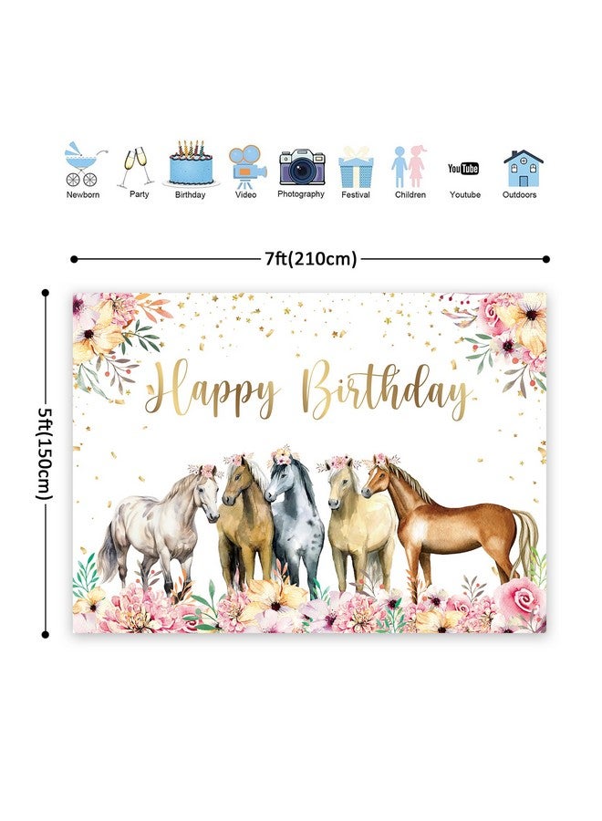 ريديكور خلفية عيد ميلاد سعيد على شكل حصان بألوان مائية وأزهار مقاس 7 عرض × 5 ارتفاع من قماش البوليستر خلفية تصوير رعاة البقر الغربية للفتيات والنساء والأميرة والأطفال ديكور الطاولة لافتة استوديو جلسة تصوير - Image 3