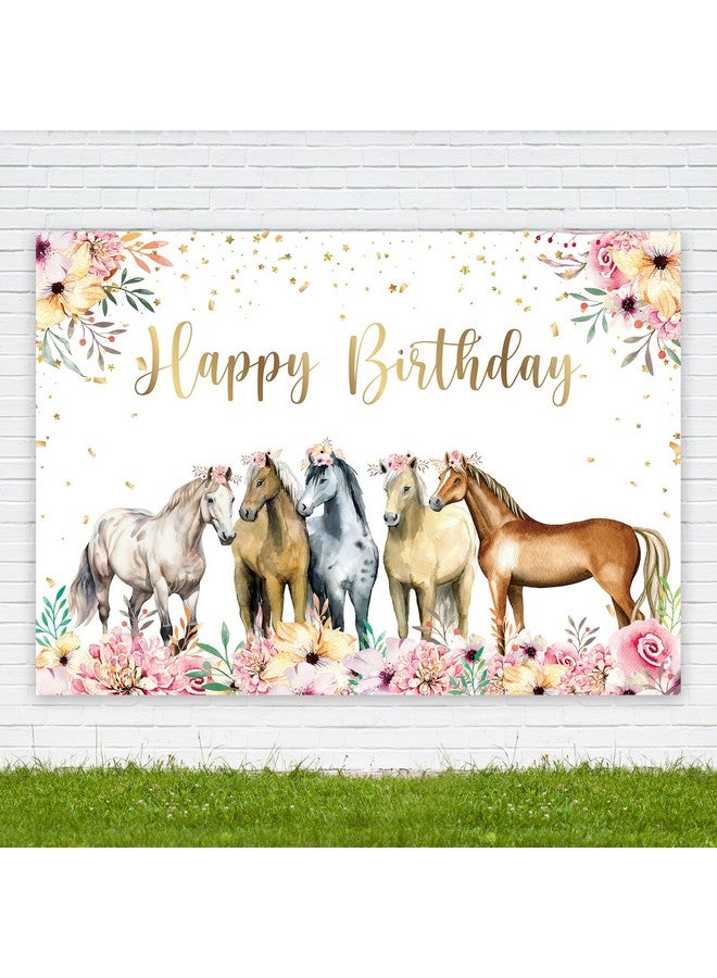 ريديكور خلفية عيد ميلاد سعيد على شكل حصان بألوان مائية وأزهار مقاس 7 عرض × 5 ارتفاع من قماش البوليستر خلفية تصوير رعاة البقر الغربية للفتيات والنساء والأميرة والأطفال ديكور الطاولة لافتة استوديو جلسة تصوير - Image 4