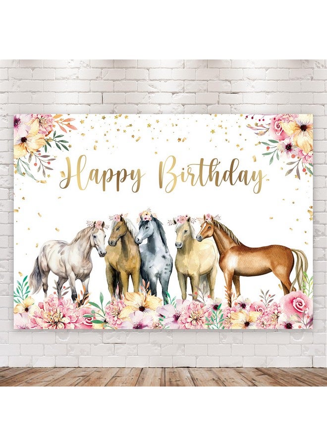 ريديكور خلفية عيد ميلاد سعيد على شكل حصان بألوان مائية وأزهار مقاس 7 عرض × 5 ارتفاع من قماش البوليستر خلفية تصوير رعاة البقر الغربية للفتيات والنساء والأميرة والأطفال ديكور الطاولة لافتة استوديو جلسة تصوير - Image 2