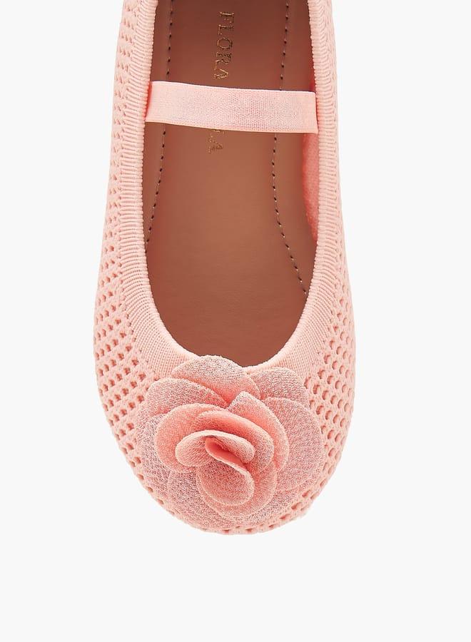 Flora Bella By Shoexpress Girls Textured Ballerina Shoes With Elastic And Flower Detail - Image 4