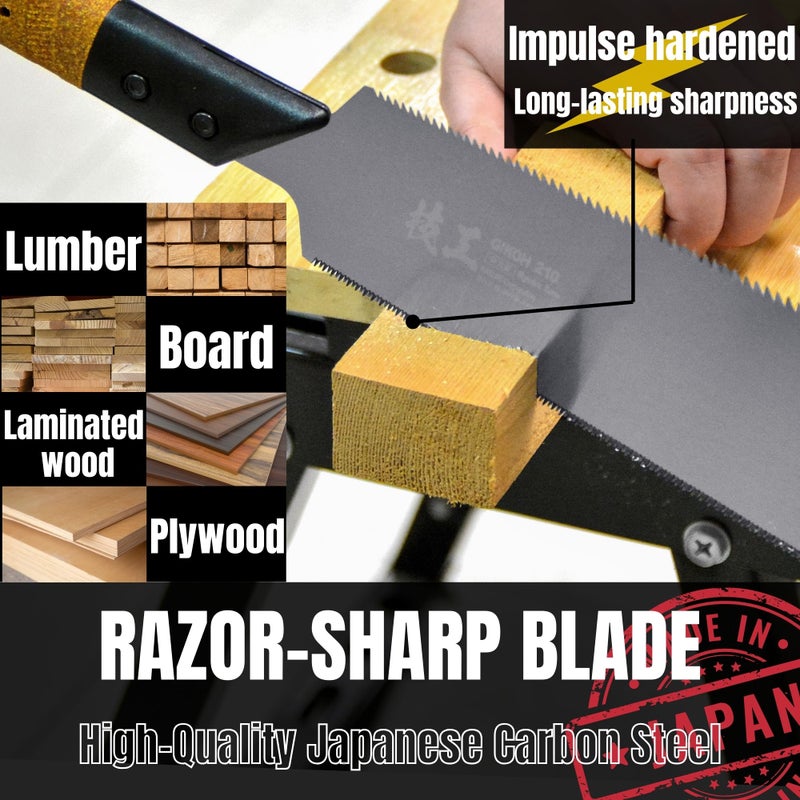 KAKURI Japanese Pull Saw 9.5" for Woodworking - Ryoba Double Edge Hand Saw for Rip & Crosscut - Non-Slip Cork Handle - Made in JAPAN - Image 3