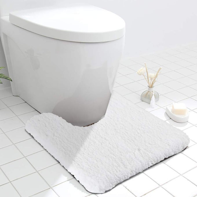 LUXURY WHITE CONTOUR BATH RUG 195 X 195 INCHES SHAGGY BATHROOM RUGSNON SLIP EFFICIENT WATER ABSORBENT MACHINE WASHABLE TUFTED BATH MAT MICROFIBER SOFT THICK PLUSH USHAPED TOILET MAT