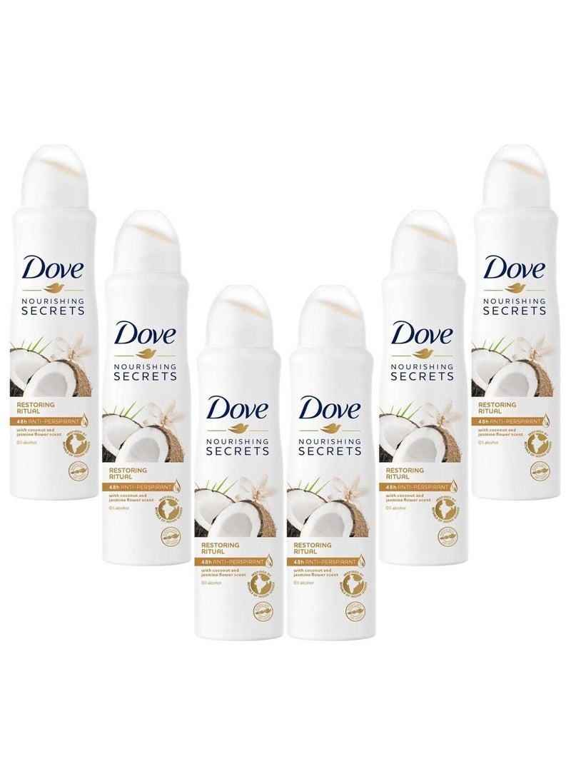Dove Women Coconut Antiperspirant Deodorant Spray 150ml Pack of 6 - Image 1