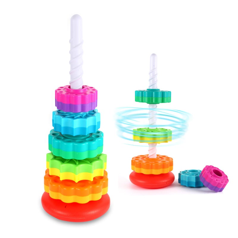 LMTNNB Spinning Stacking Toys Rainbow Tower Kids Stackable Spinning Toy Educational Toy for Toddlers 13 Strong ABS Plastic Color Shape Recognition Builds Sensory Motor Skills - Image 2