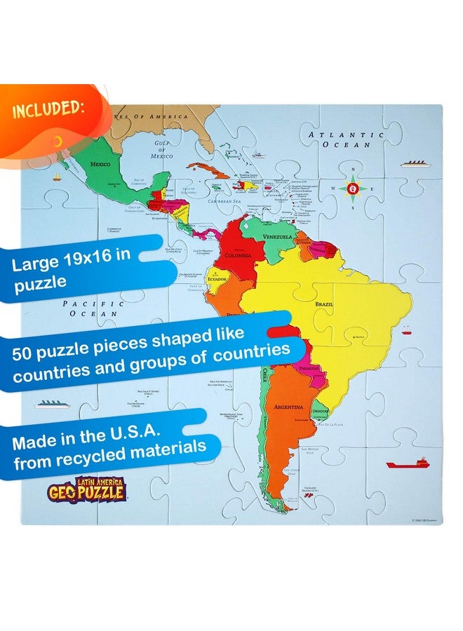 Geotoys Geopuzzle Latin America Educational Kid Toys For Boys And Girls 50 Piece Geography Jigsaw Puzzle Jumbo Size Kids Puzzle Ages 4 And Up - Image 4