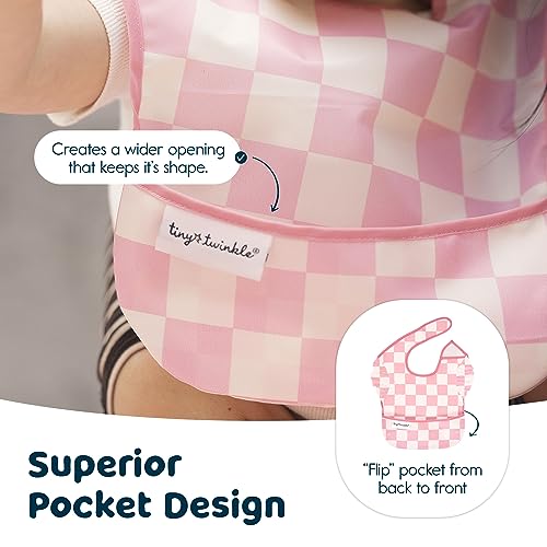 Tiny Twinkle Mess Proof Baby Bibs for Eating – Waterproof, Wipeable Toddler Bibs with Pocket – Baby Food Bibs for Girls & Boys(3 Pack,Checkers Girl) - Image 4