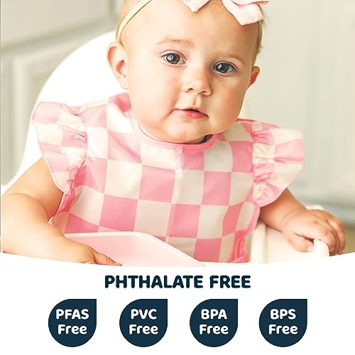 Tiny Twinkle Mess Proof Baby Bibs for Eating – Waterproof, Wipeable Toddler Bibs with Pocket – Baby Food Bibs for Girls & Boys(3 Pack,Checkers Girl) - Image 2