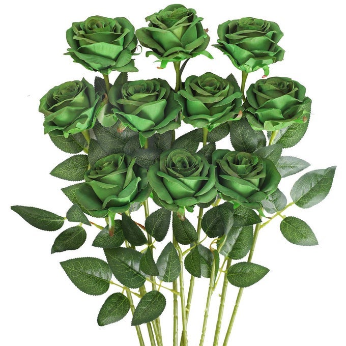 10PCS ARTIFICIAL ROSES FLOWER WITH STEMS SLIK FAKE FLOWERS BOUQUET REALISTIC LONG STEM FAUX ROSE FOR VALENTINES DAY WEDDING HOME DECOR