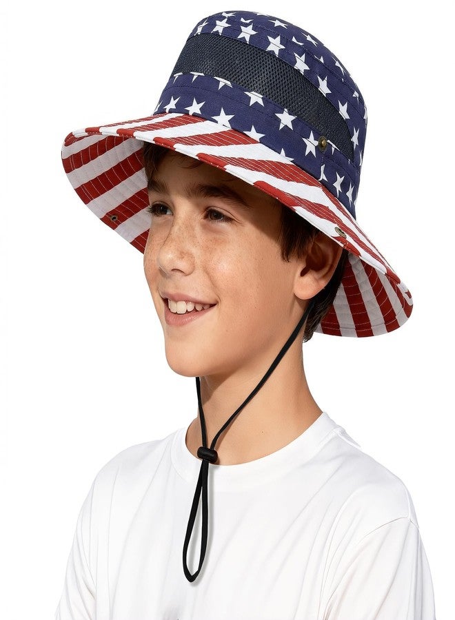 Komorebi Kids 4th of July Hat UPF 50+ Sun Protective American Flag USA Bucket Hat for Kids Boys Girls Wide Brim Fourth of July Patriotic Hats Summer American Flag 5-13 Years - Image 1