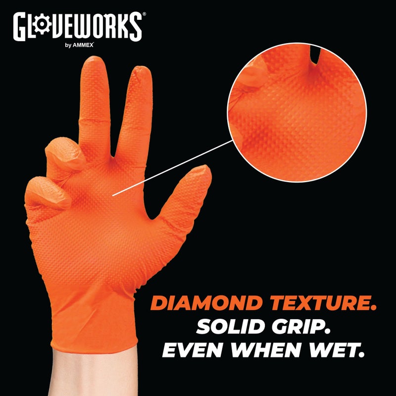 GLOVEWORKS 8 Mil Orange Nitrile Disposable Gloves Heavy Duty Industrial RDT for Mechanic and Automotive, Large 2 Boxes of 100 - Image 5