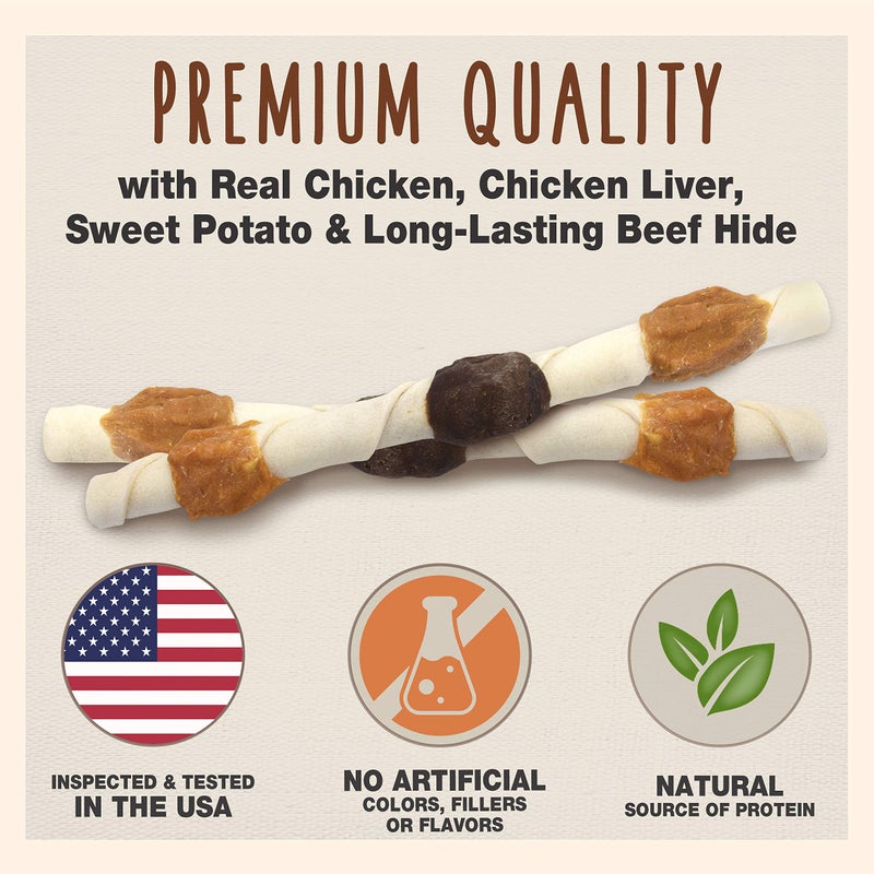 Cadet Gourmet Shish Kabob Dog Treats for Large Dogs, Healthy & Natural Chicken & Sweet Potato Chew Sticks, Beef Hide, Extra Large 10 Inch, 4 Count (Pack of 1) - Image 2