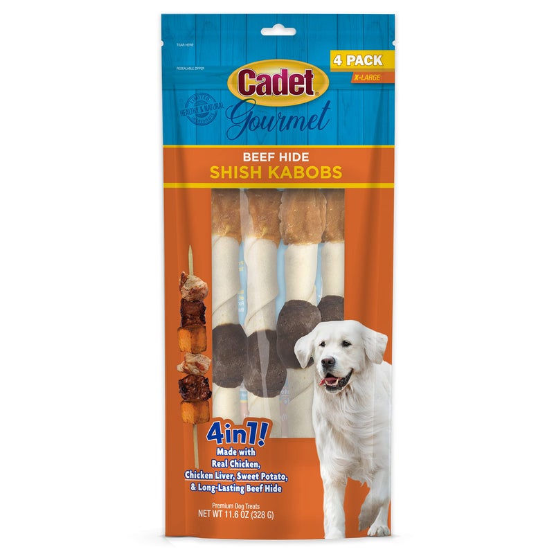 Cadet Gourmet Shish Kabob Dog Treats for Large Dogs, Healthy & Natural Chicken & Sweet Potato Chew Sticks, Beef Hide, Extra Large 10 Inch, 4 Count (Pack of 1) - Image 1