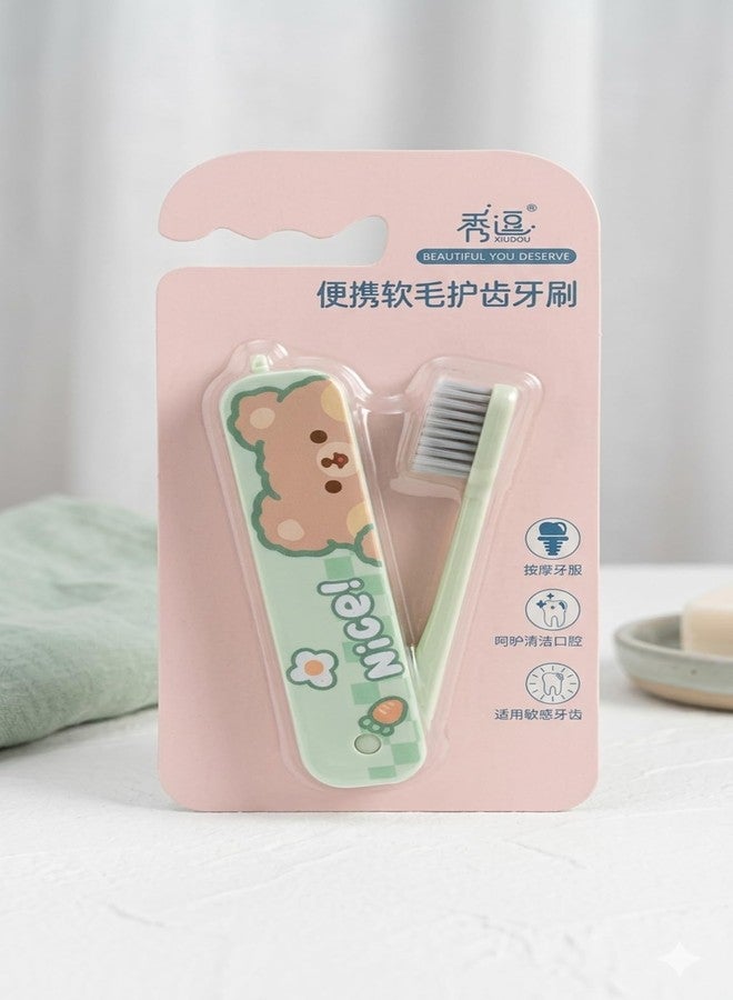 ZQBIEE Foldable Toothbrush for Kids Compact Travel Toothbrush with Portable Kids Tooth Brush for School & Outdoor Use (Pack of 1) (Green) - Image 3