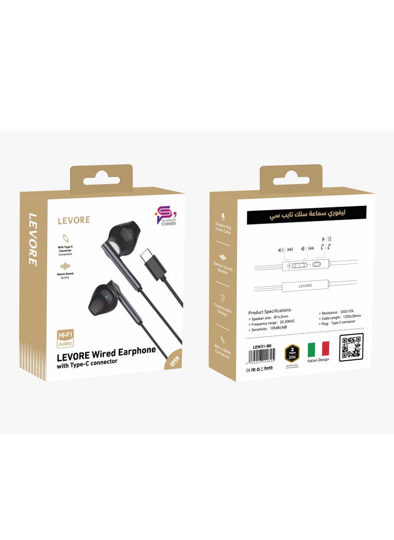 Levore In-ear Headphone Type C Headphones Wired Earphones with Microphone USB-C Earphones Earbuds Sound Noise Isolating Compatible with New iPad mini 6, iPad Pro, Galaxy S20 S20+ S20 Ultra,iPad Air 5