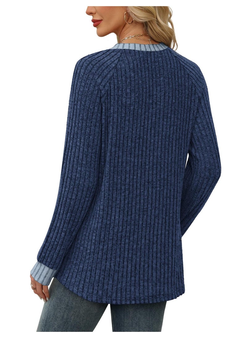 general WIHOLL Long Sleeve Shirts for Women Lightweight Sweaters Fall Outfits 2025 Color Block Winter Clothing Dressy Casual Soft - Image 2