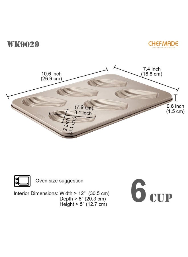 شيف ميد صينية مادلين غير لاصقة 6 قوالب توزيع حرارة متوازن لنتائج مثالية – قالب خبز قوي وسهل التنظيف لتحضير المادلين والكعكات الصغيرة – موديل WK9029 - Image 2