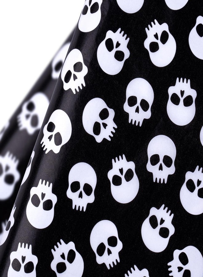 WRAPAHOLIC Halloween Wrapping Tissue Paper - 25 Sheets 19.7x27.5 Inch Black and White Skull Design Bulk for Packing, DIY Crafts - Image 1