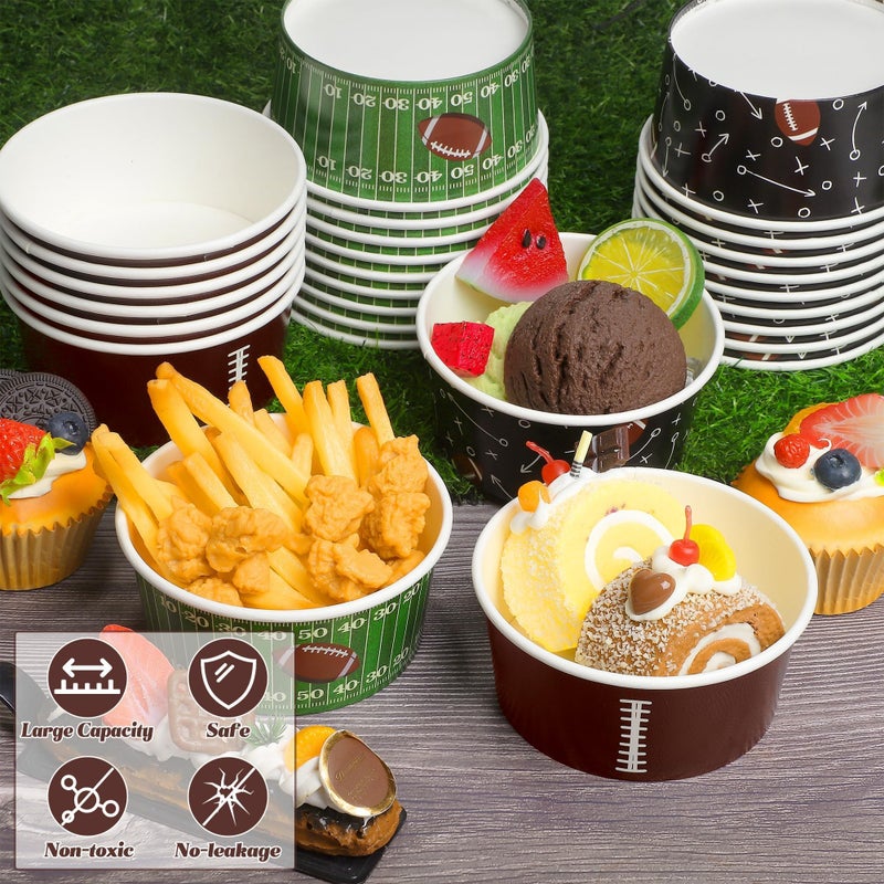 Kochorie 100 Pack Football Snack Bowl Party Supplies 12oz Paper Ice Cream Cups Disposable Soup Chili Bowl for BBQ Picnic Sports Events Household Birthday Party Supplies - Image 3