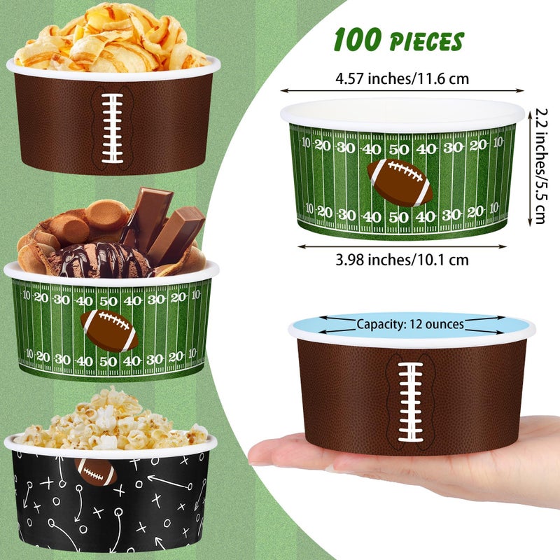 Kochorie 100 Pack Football Snack Bowl Party Supplies 12oz Paper Ice Cream Cups Disposable Soup Chili Bowl for BBQ Picnic Sports Events Household Birthday Party Supplies - Image 2