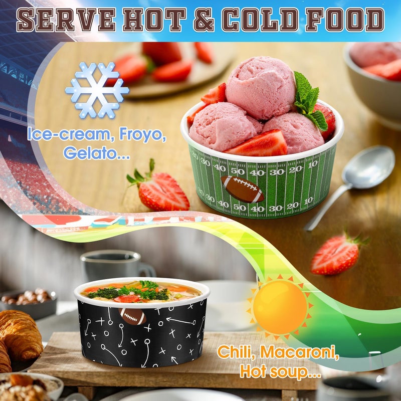Kochorie 100 Pack Football Snack Bowl Party Supplies 12oz Paper Ice Cream Cups Disposable Soup Chili Bowl for BBQ Picnic Sports Events Household Birthday Party Supplies - Image 5