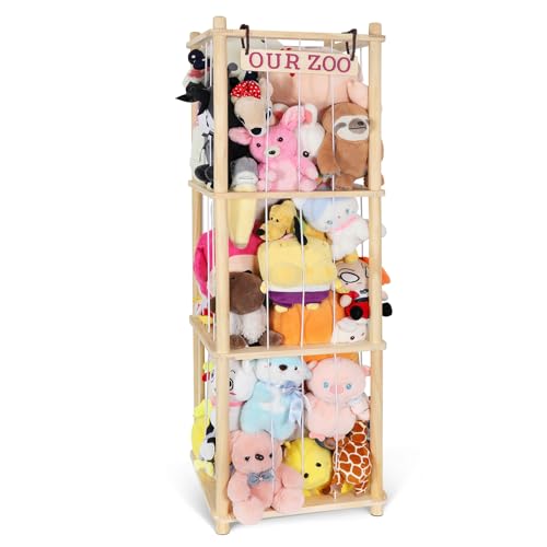 Fuilee Extra Large Stuffed Animal Storage for Corner OrganizerPremium Wooden Material with Elastic Cord Hold Up to 200 Plush ToysStuffed Zoo Animal Holder and Collection for PlayroomBirthday - Image 1