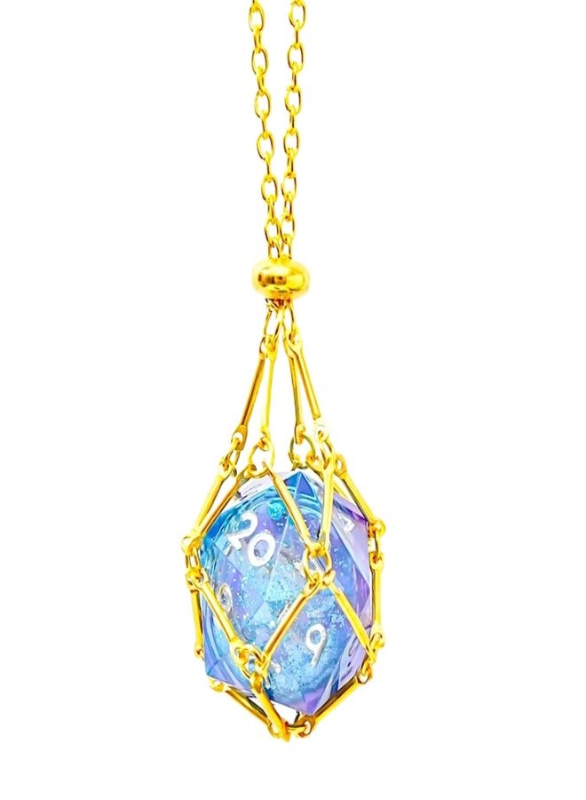 YEMEKO 1 PC Liquid Core D20 Gold Necklace Pendant - Sharp Edge Resin 20-Sided Dice Necklace for Dungeons & Dragons, Tabletop RPG Gift(blue d20) - Image 1