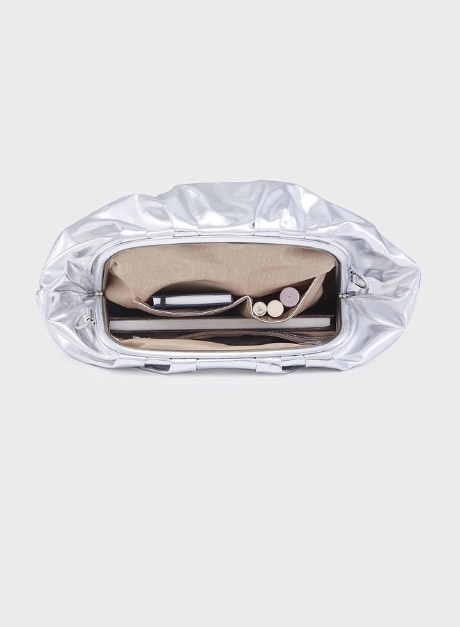 Caprese Roxene Clutch Small Metallic Silver Bag for Women|Stylish, Versatile Clutch with Adjustable & Detachable Strap, Perfect for Parties, Weddings, and Special Occasions - Image 4