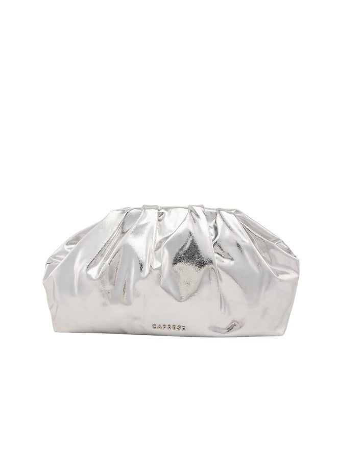 Caprese Roxene Clutch Small Metallic Silver Bag for Women|Stylish, Versatile Clutch with Adjustable & Detachable Strap, Perfect for Parties, Weddings, and Special Occasions - Image 1