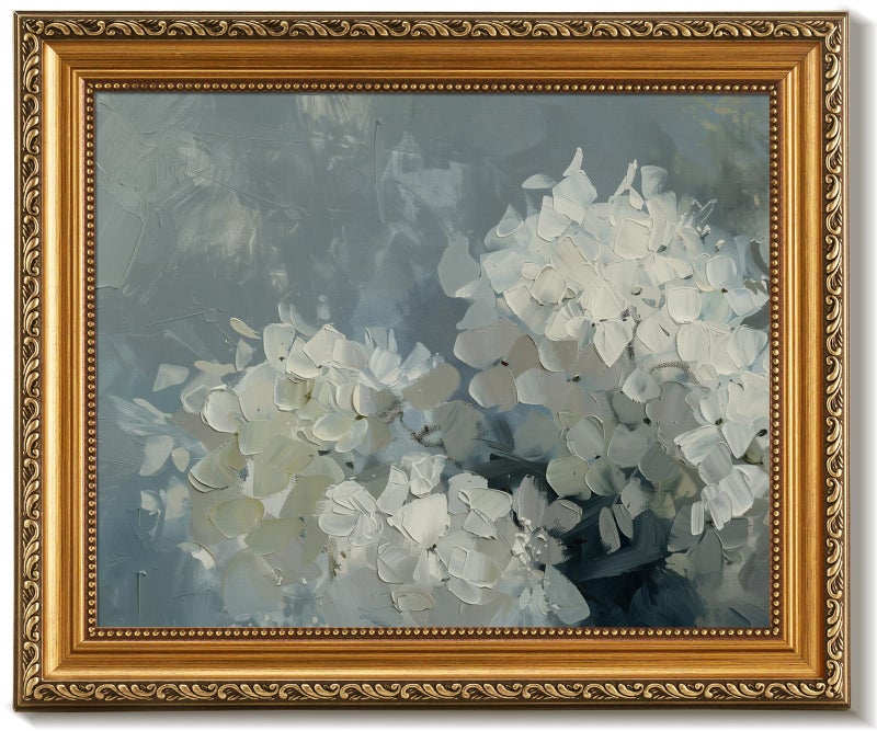 uniro Vintage Gold Framed Wall Art for Home Decor Retro Blue Hydrangea Flower Canvas Art Prints Artwork Aesthetic Bedroom Wall Art Easter Floral Wall Decor French Country decor Spring Botanical Oil Painting Picture for Bathroom Gallary Living Room Office Desktop Decor 8x10Inch - Image 2