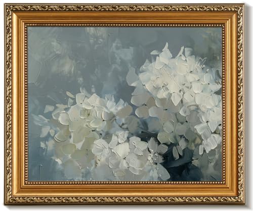 uniro Vintage Gold Framed Wall Art for Home Decor Retro Blue Hydrangea Flower Canvas Art Prints Artwork Aesthetic Bedroom Wall Art Easter Floral Wall Decor French Country decor Spring Botanical Oil Painting Picture for Bathroom Gallary Living Room Office Desktop Decor 8x10Inch - Image 1