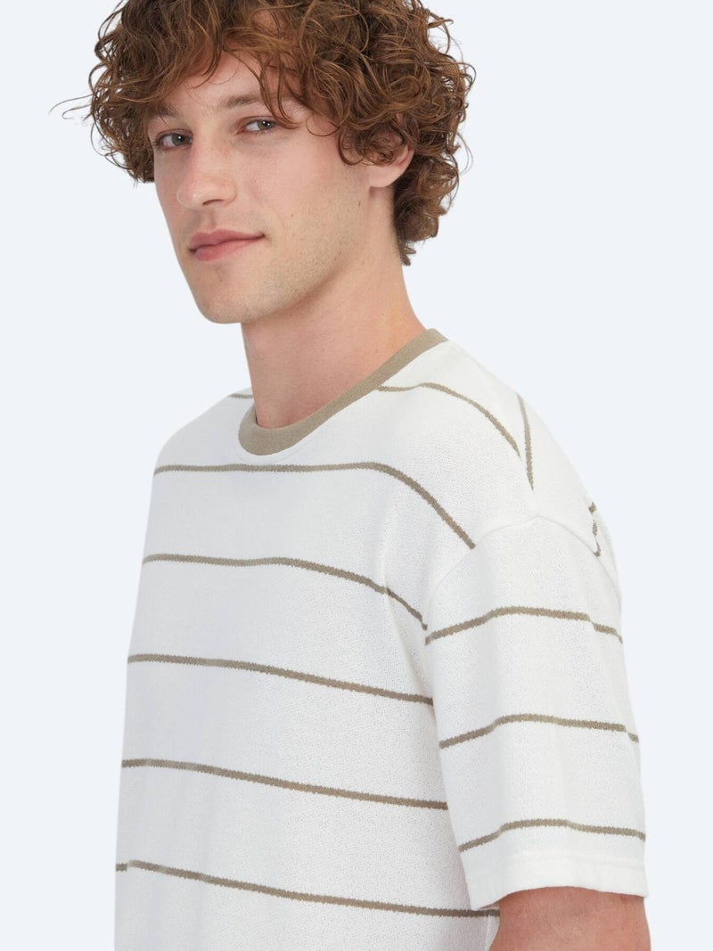Kip Ecru Striped Cotton Blended T-Shirt - Image 4