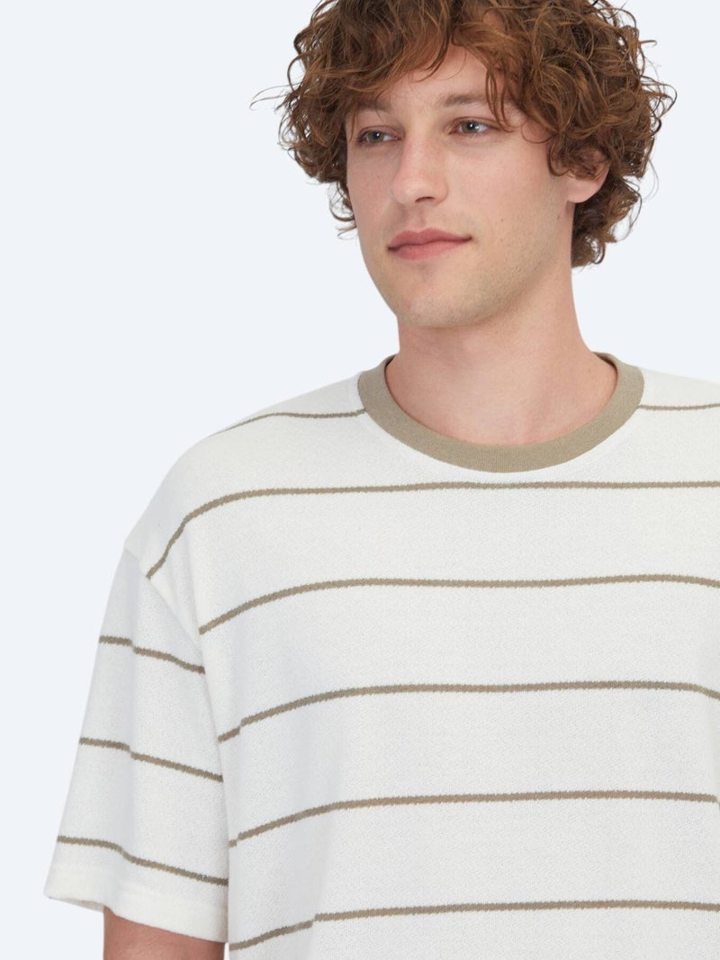 Kip Ecru Striped Cotton Blended T-Shirt - Image 3