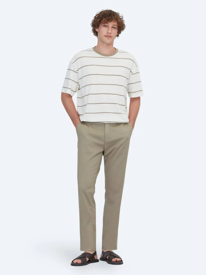 Kip Ecru Striped Cotton Blended T-Shirt