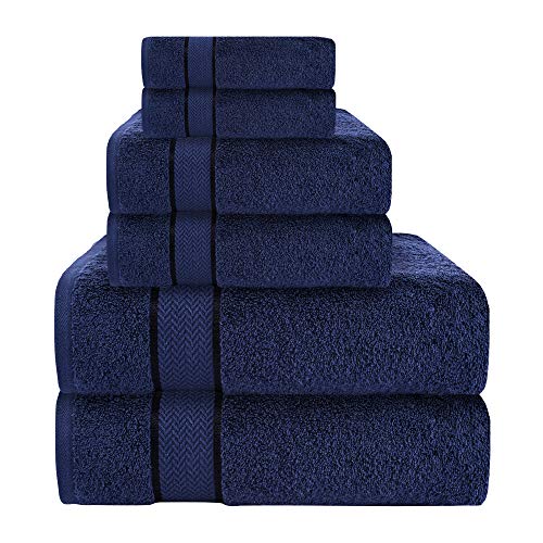 CRAFTBERRY Luxury Cotton Bath Towel Set - 6 Piece, Navy Blue, Solid, Heavy Weight, 100% Cotton, Machine Washable - Image 1