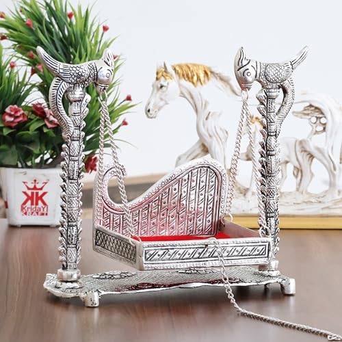 KridayKraft Metal Swing Laddu Gopal Jhula,Krishna Hindola Palana,Decorative Laddu Gopal for Temple Pooja,Showpiece Figurines,Religious Idol Gift Article. - Image 3