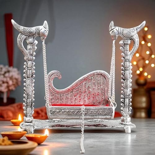 KridayKraft Metal Swing Laddu Gopal Jhula,Krishna Hindola Palana,Decorative Laddu Gopal for Temple Pooja,Showpiece Figurines,Religious Idol Gift Article. - Image 1