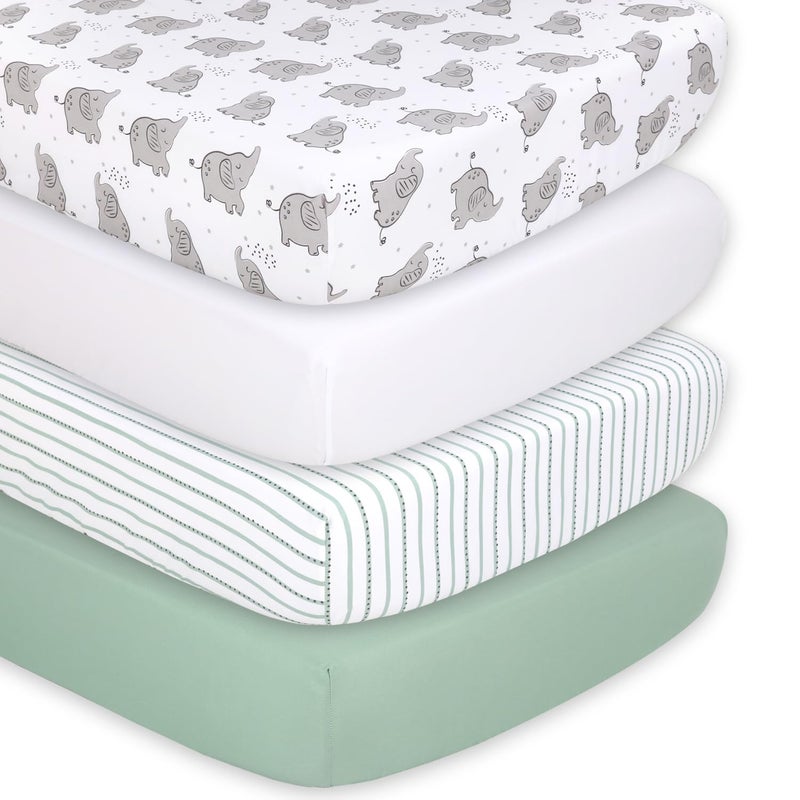 The Peanutshell 4Pack Fitted Crib Sheet Set  Super Soft  Breathable Baby Girl or Boy Crib Sheets Nursery Decor Fit for Standard Mattress Cover Elephant