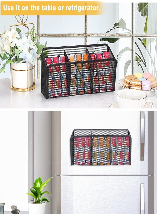 ELLDOO Magnetic Water Drink Packet Holder, 3 Compartments Magnetic Metal Mesh Tea Bag Organizer Sugar Packet Basket, Kitchen Organizers and Storage, Magnetic Pencil Holder - Image 4