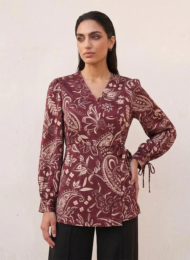 Iconic Iconic Wrap Top with Paisley Print