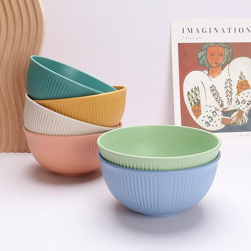 BRAVIK Unbreakable Cereal Bowls Wheat Straw Bowls Reusable Microwave and Dishwasher Safe BPAFree EcoFriendly Plastic Bowl Assorted Bowls for Serving Soup Set of 6 750 ml - Image 3