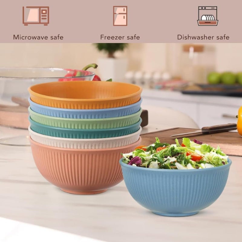 BRAVIK Unbreakable Cereal Bowls Wheat Straw Bowls Reusable Microwave and Dishwasher Safe BPAFree EcoFriendly Plastic Bowl Assorted Bowls for Serving Soup Set of 6 750 ml - Image 5