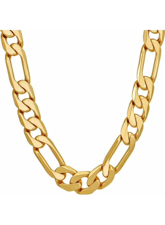 Lifetime Jewelry Beveled Figaro Chain Necklaces For Women And Men 24K Real Gold Plated  (6.5Mm, 8Mm, 9.5Mm & 11Mm) (24 Inches, 9.5Mm, Gold)  - Image 1