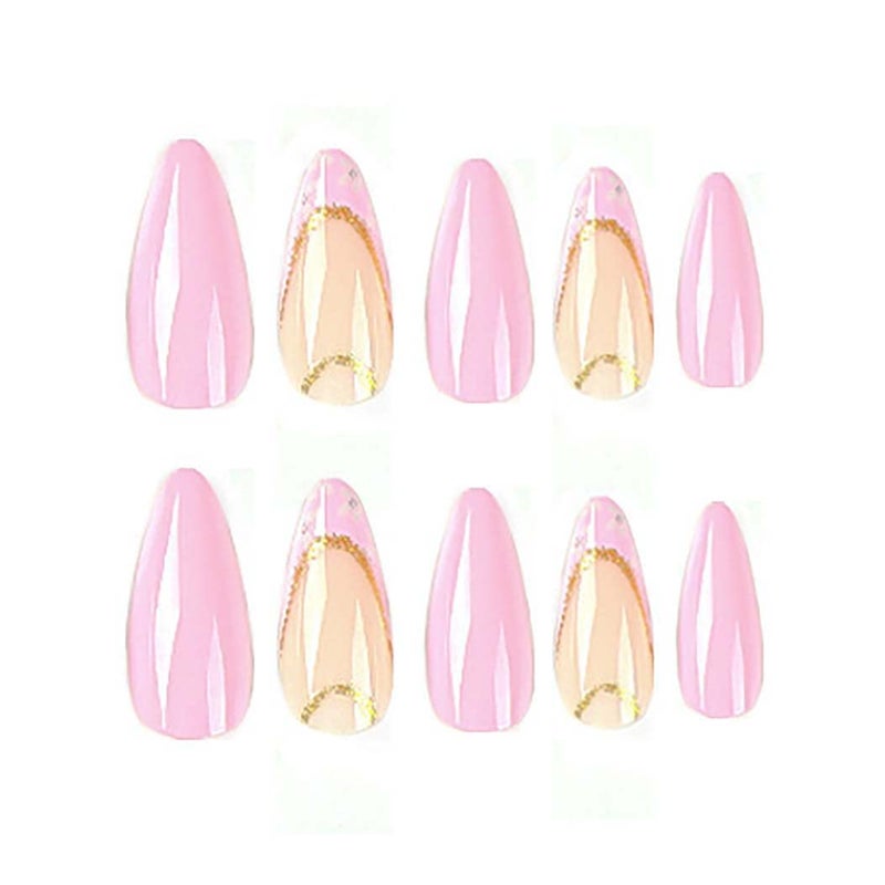 RikView Almond Press on Nails - Medium Length Acrylic Nails with Purple French Tip, Glossy Full Cover - Image 3