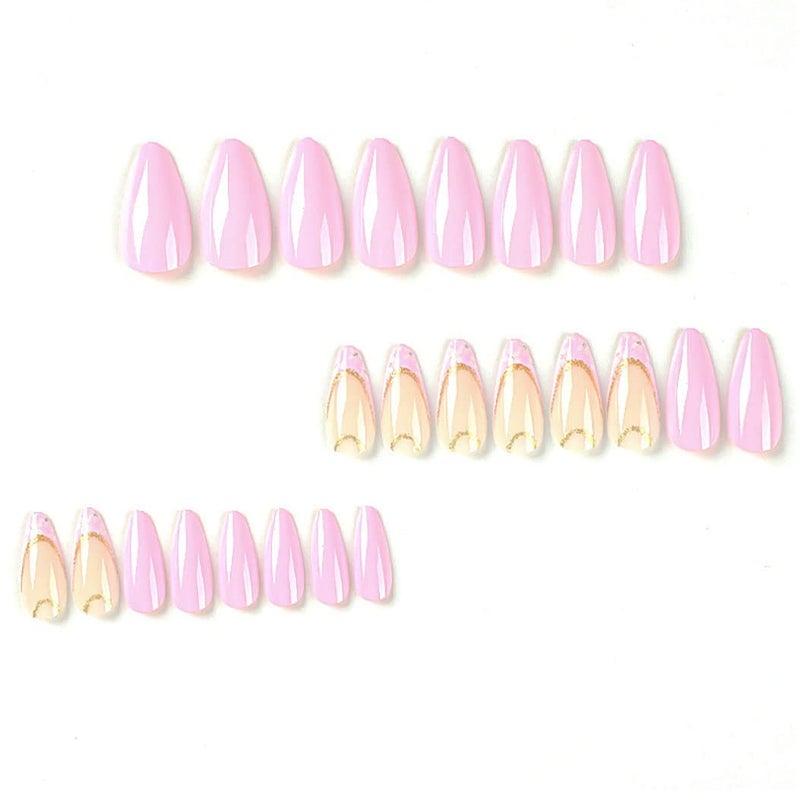 RikView Almond Press on Nails - Medium Length Acrylic Nails with Purple French Tip, Glossy Full Cover - Image 4