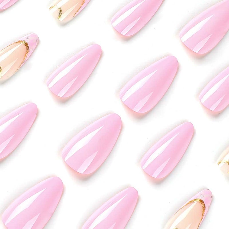 RikView Almond Press on Nails - Medium Length Acrylic Nails with Purple French Tip, Glossy Full Cover - Image 2