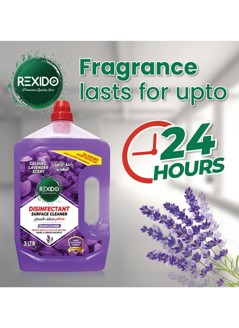 REXIDO - High Performance Disinfectant Floor Cleaner, Power Clean & Deodorize, Kills 99.9% Bacteria & Germs, 24-Hour Protection & Freshness, Spanish Lavender + Forest Pine 3L X 2 (Twin Pack). - Image 1