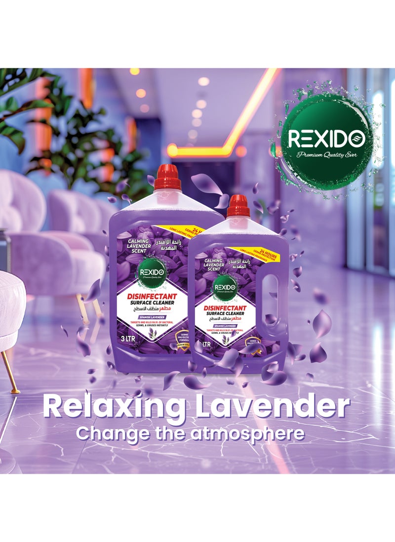 REXIDO - High Performance Disinfectant Floor Cleaner, Power Clean & Deodorize, Kills 99.9% Bacteria & Germs, 24-Hour Protection & Freshness, Spanish Lavender + Forest Pine 3L X 2 (Twin Pack). - Image 1